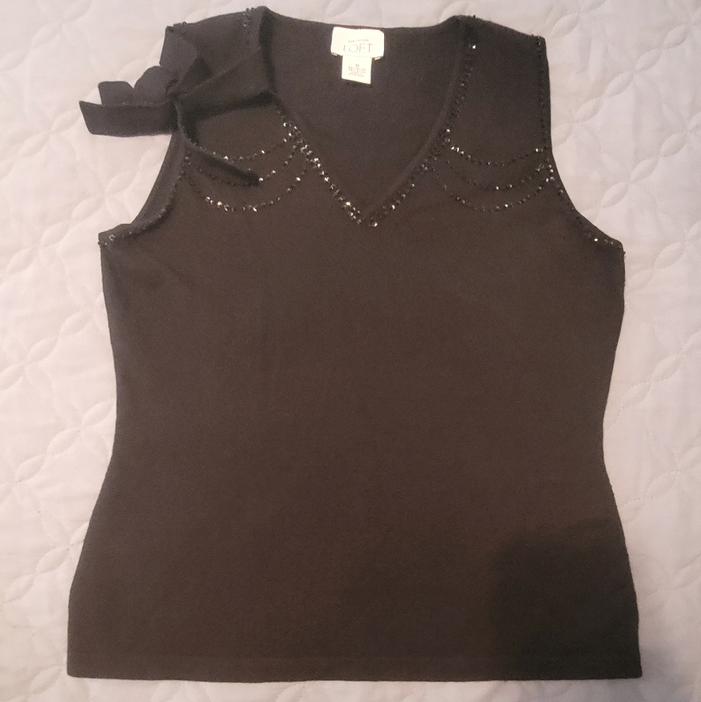 LOFT Black Sleeveless Sweater with Bow Detail